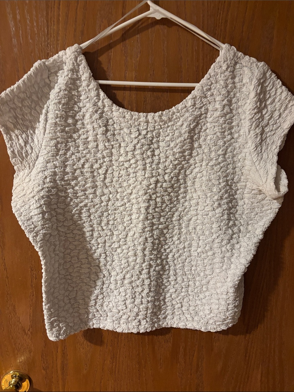 Maeve Ivory Textured Cropped Scoop Neck Top